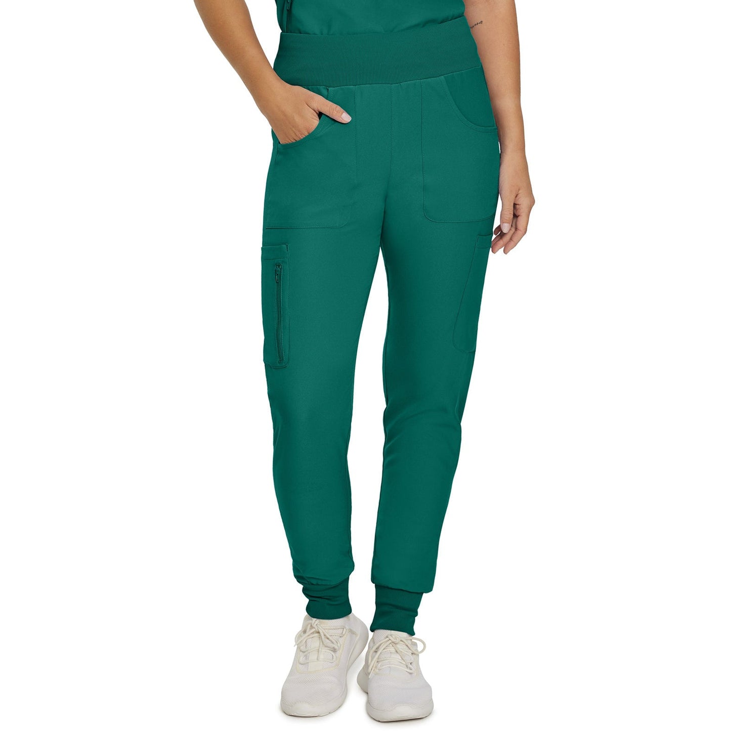 Landau Forward Women's 7-Pocket Mid-Rise Rib-Knit Elastic Waist Cargo Pant