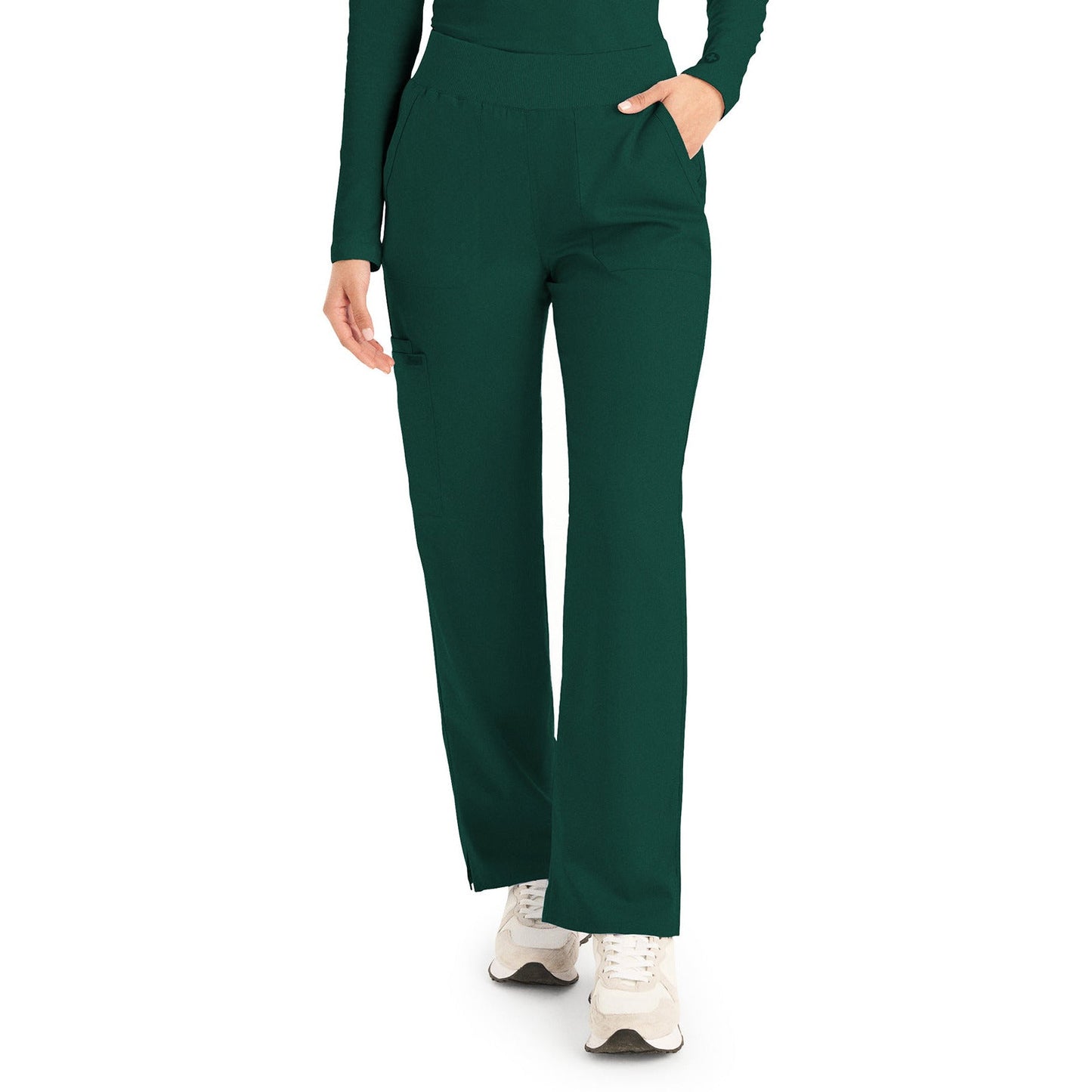 Landau ProFlex Women's 5-Pocket Mid-Rise Rib-Knit Elastic Waist Straight Leg Pant - Petite