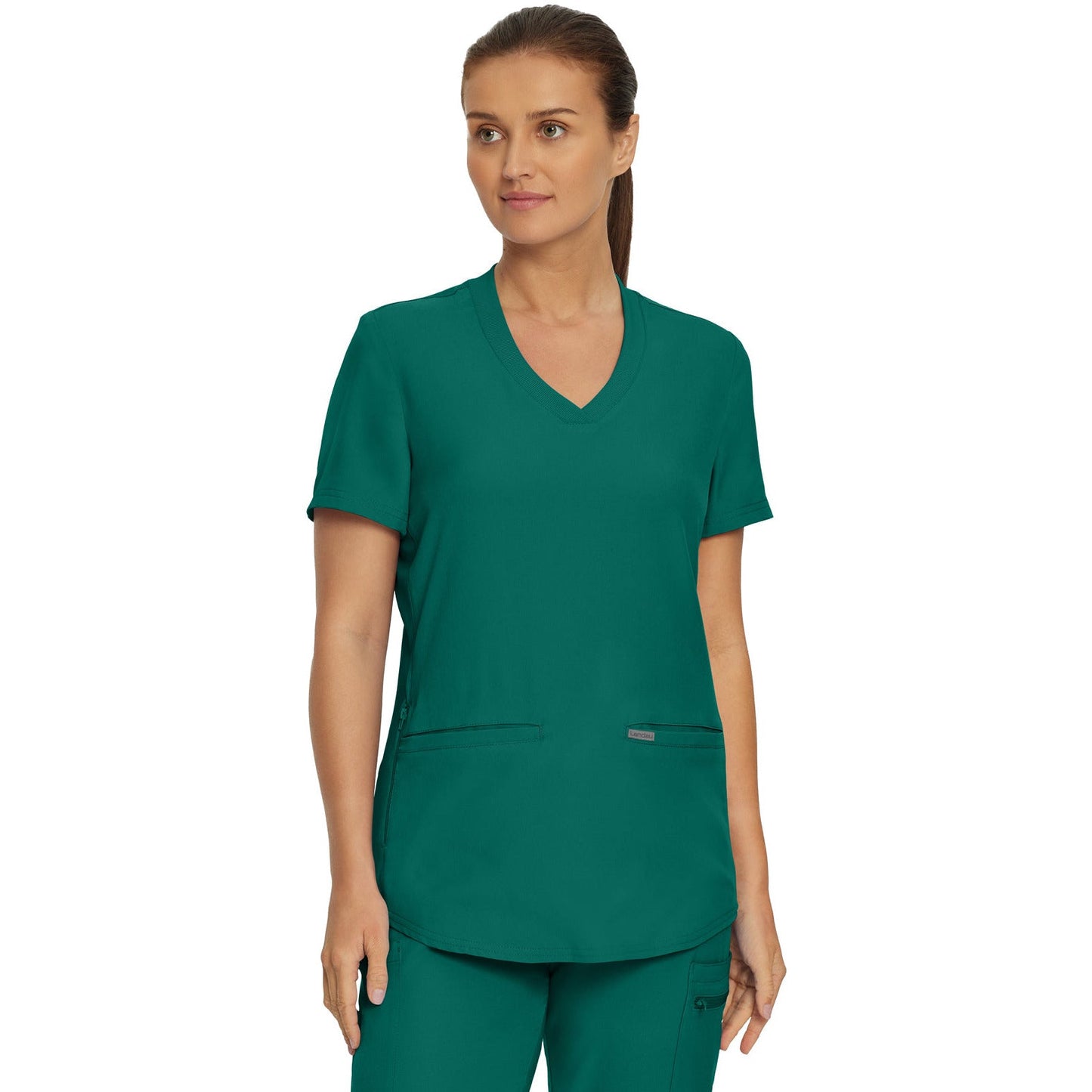 Landau Forward Women's 3-Pocket Rib-Knit Neckline V-Neck Top