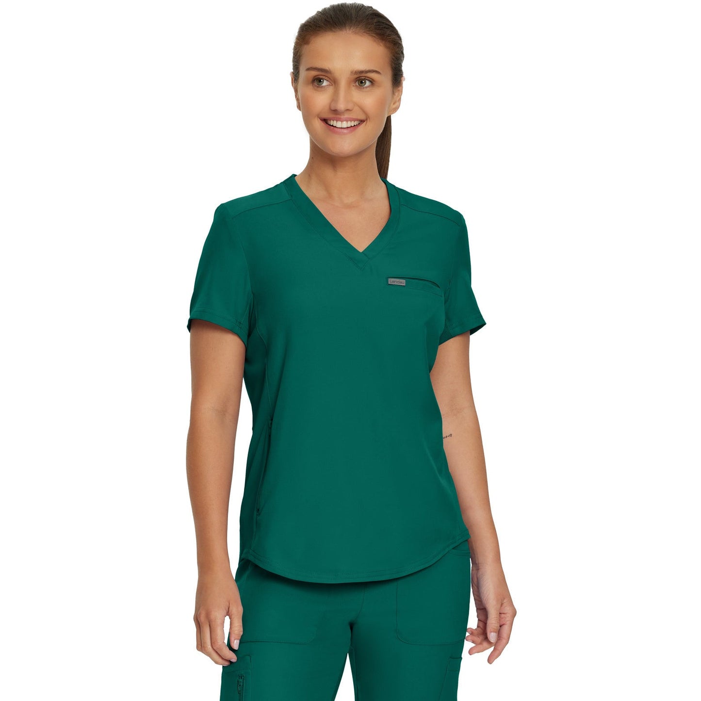 Landau Forward Women's 2-Pocket Shirttail Hemline V-Neck Top