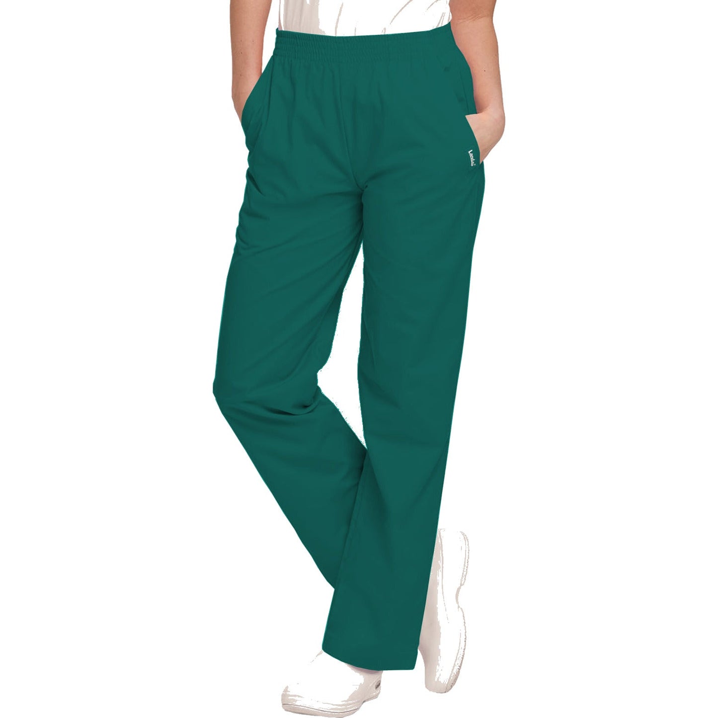 Landau Essentials Women's 2-Pocket High-Rise Elastic Waist Straight Leg Pant - Petite
