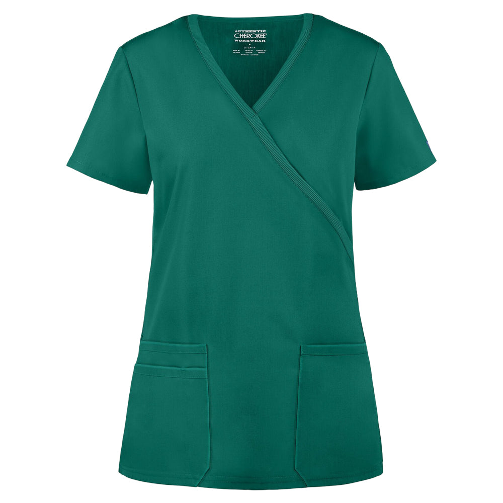 Cherokee Women's 2-Pocket Mock Wrap Scrub Top