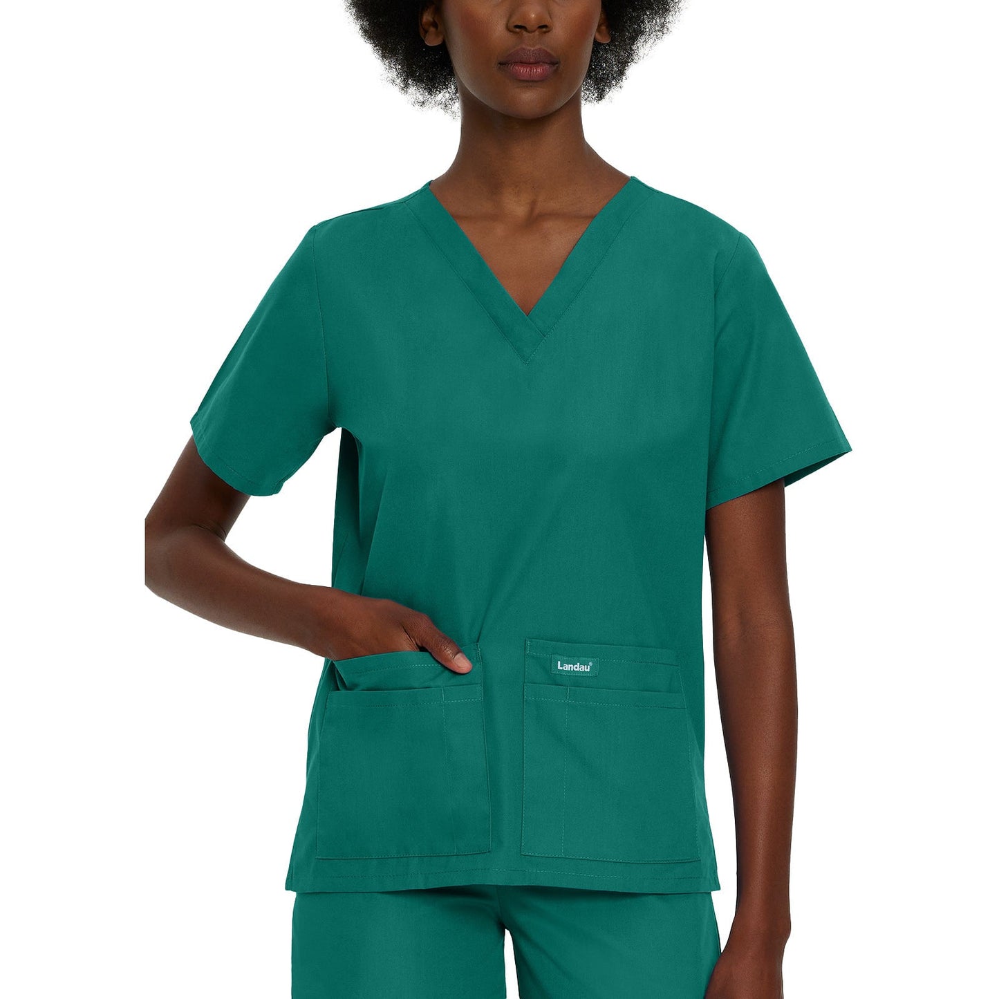 Landau Essentials Women's 4-Pocket Durable V-Neck Top